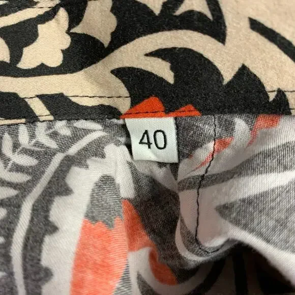 ETRO Size M Orange Black Khaki Abstract Floral Long Sleeve Shirt